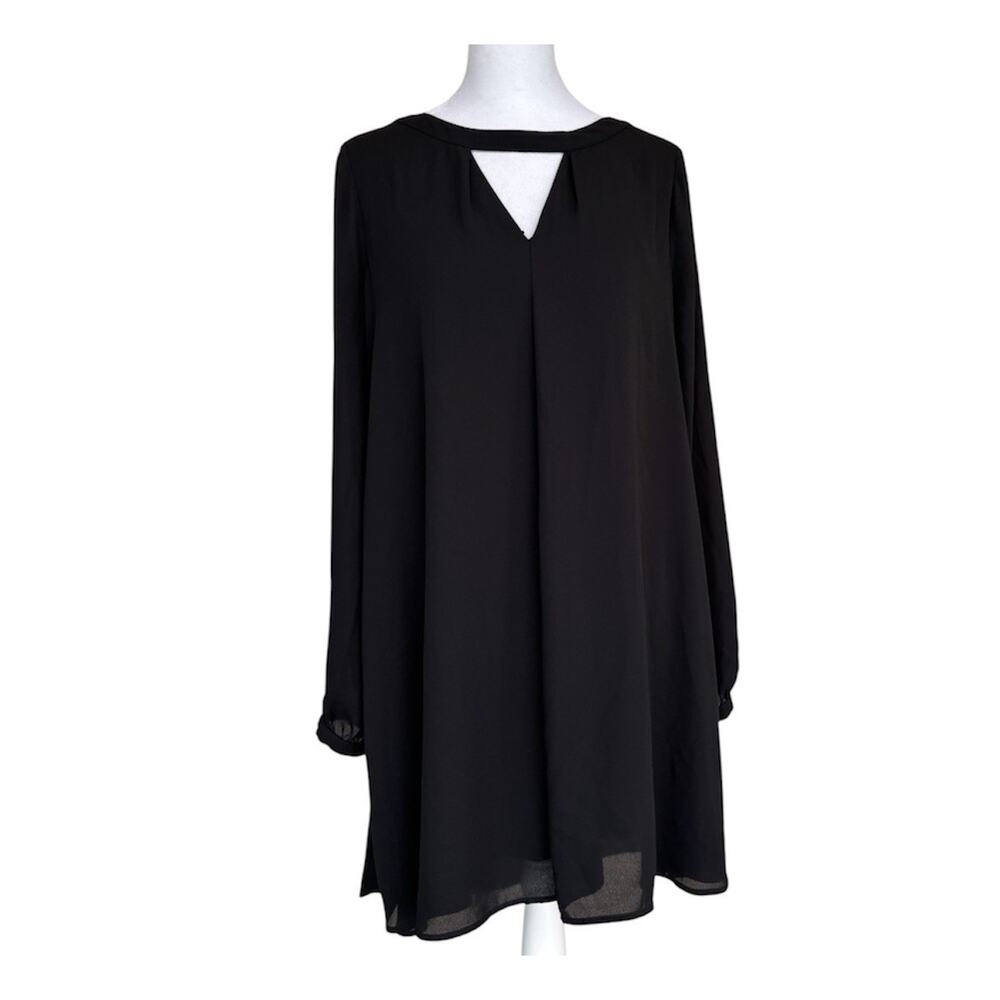 Express Black Chiffon Shift Dress Long Sleeve Cutout Neck Lined Sz S LBD